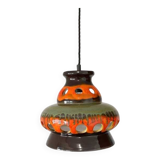 Vintage ceramic pendant light: 1970s rustic handmade chandelier