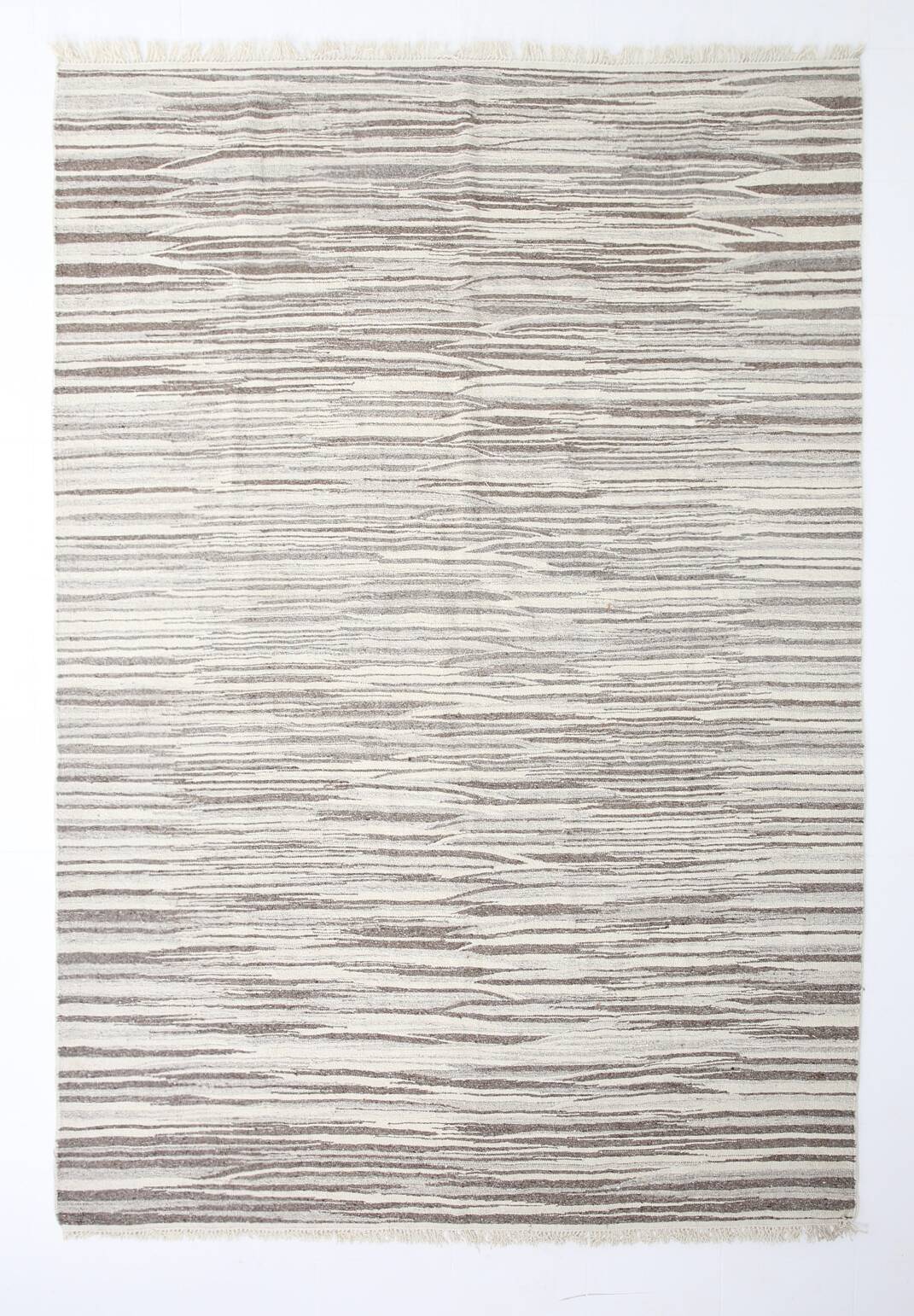 8x10 Beige & Light Brown %100 Wool Handmade Striped Kilim Rug, 232x291 Cm