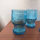 Set of four blue glasses with fruit decoration – 1970s