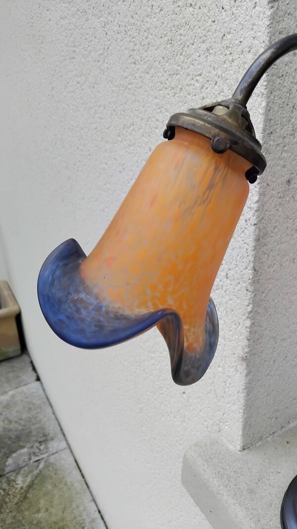 Lampe col de cygne abat jour tulipe pate verre vannes ancienne vintage