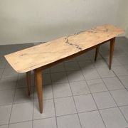 Console from the 1950s with a pink marble top and a cherry wood frame.