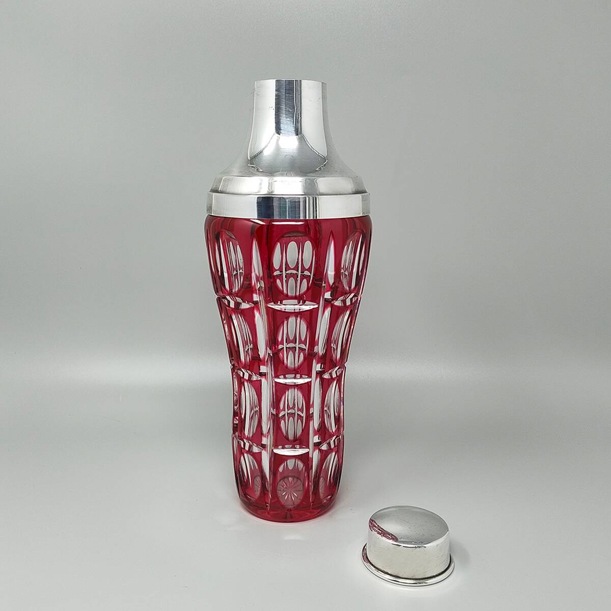 1960s Gorgeous Red Bohemian Cut Crystal Glass Cocktail Shaker With Ice Buck