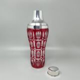 1960s Gorgeous Red Bohemian Cut Crystal Glass Cocktail Shaker With Ice Buck