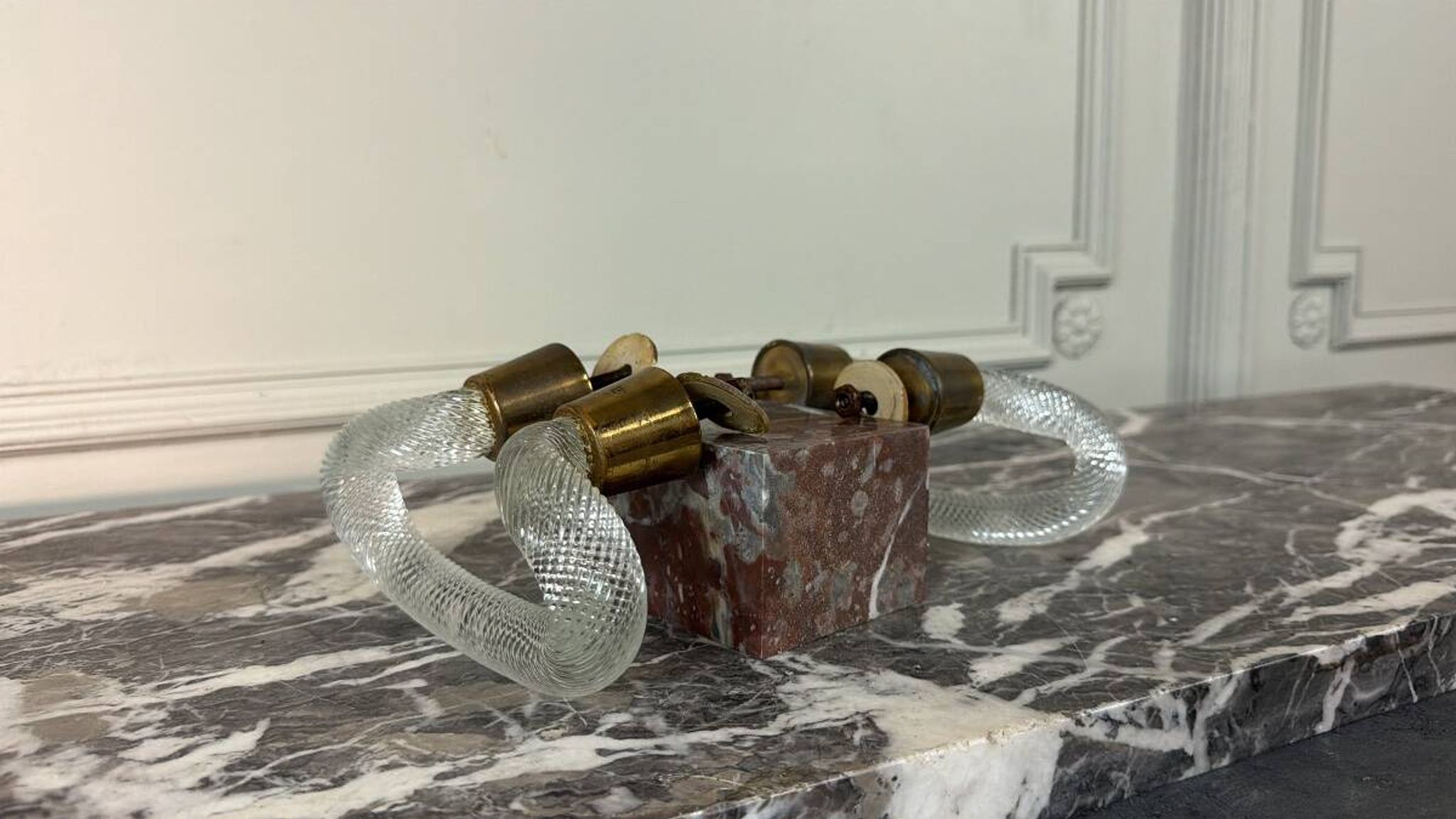 Pair of Murano glass and brass handles, Venice circa 1930