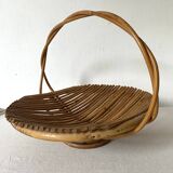 Rattan fruit basket with handle, 1970s