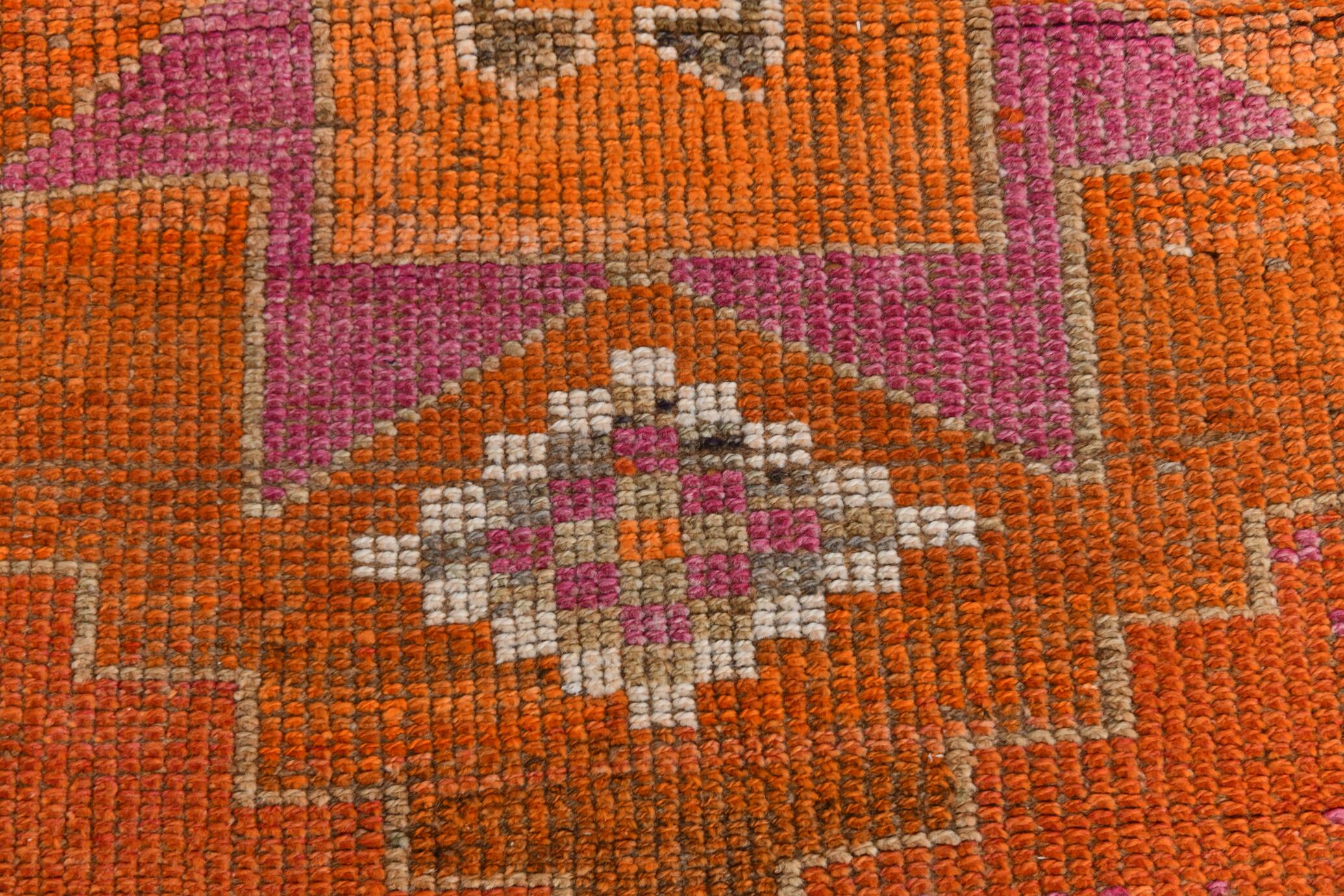 Orange & Pink Oushak Runner Rug, 103x325Cm