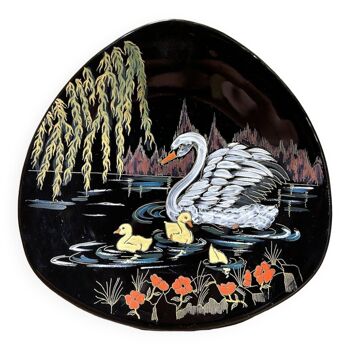 Decorative plate, old dish, "enchanted shore" emaux de longwy
