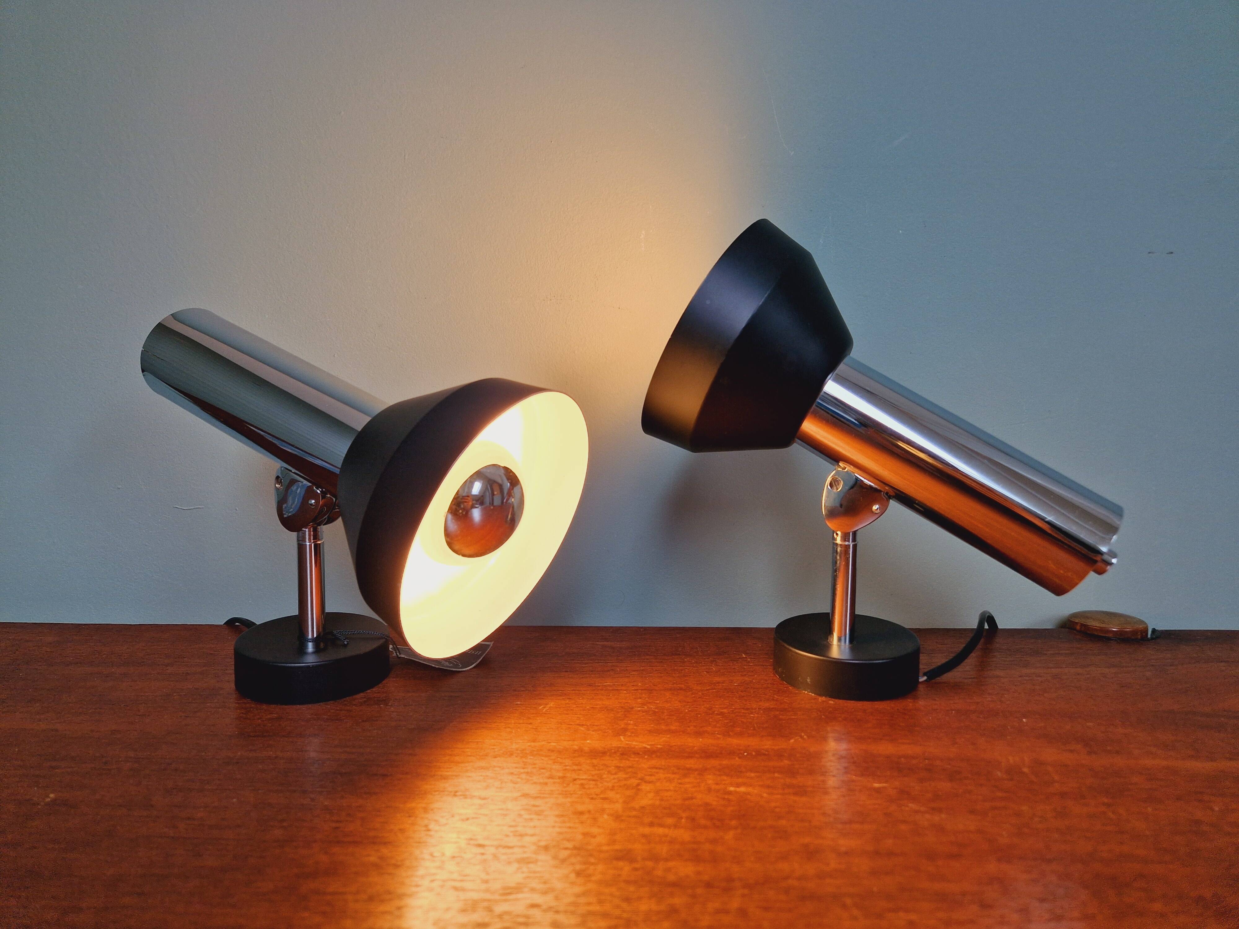 Pair of chromed metal wall lights, Boulanger, 1970s