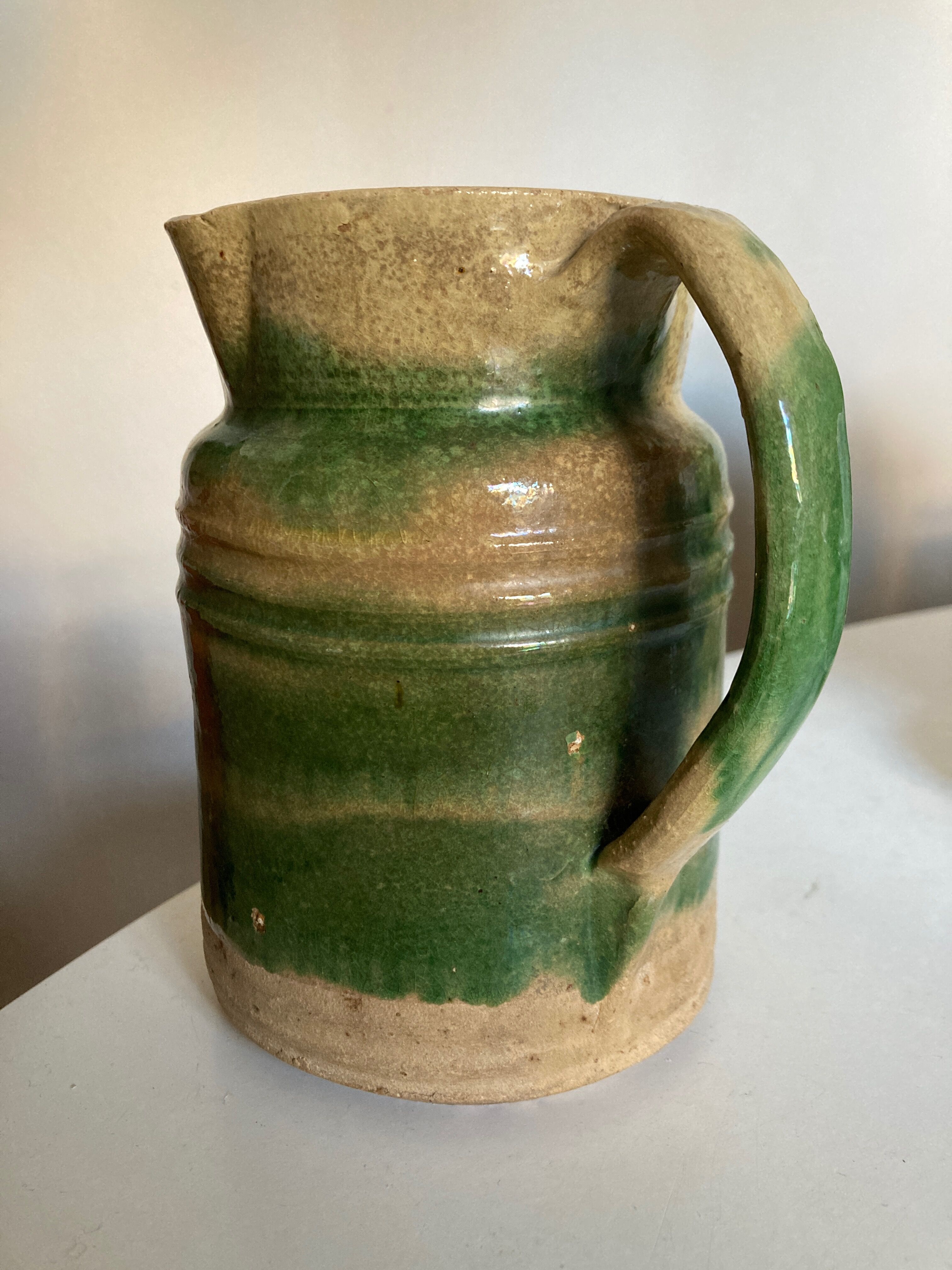 Pitcher in glazed earth of farm Dieulefit folk art early 20th