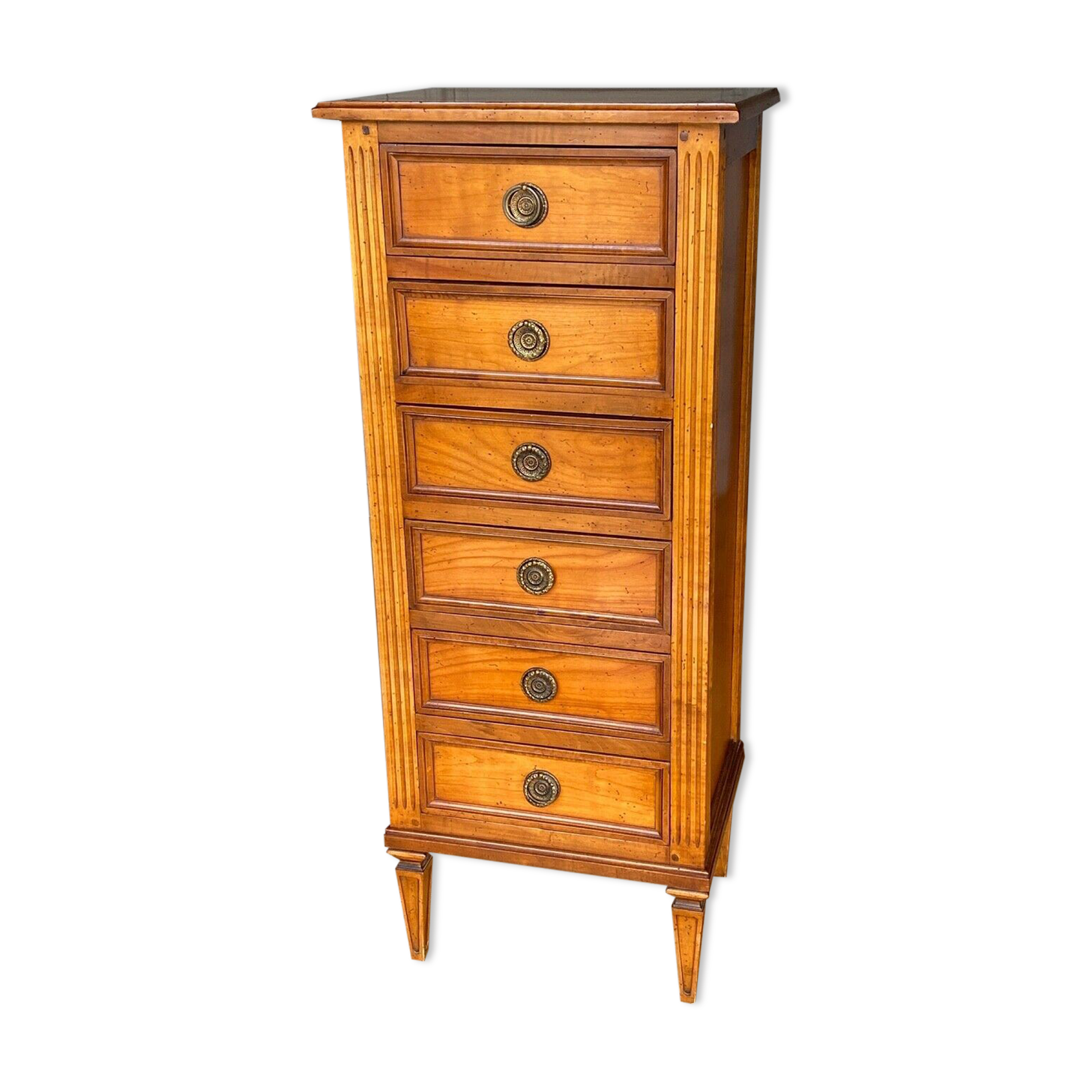 Meuble cinq tiroirs type Louis XVI directoire 1960 anneaux de tirage