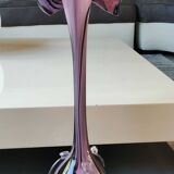 Elegant Large vase, Murano/Italy. Floral/Calla shape collar. Decorated with scrolls/lilac/plum waves. High 43 cm