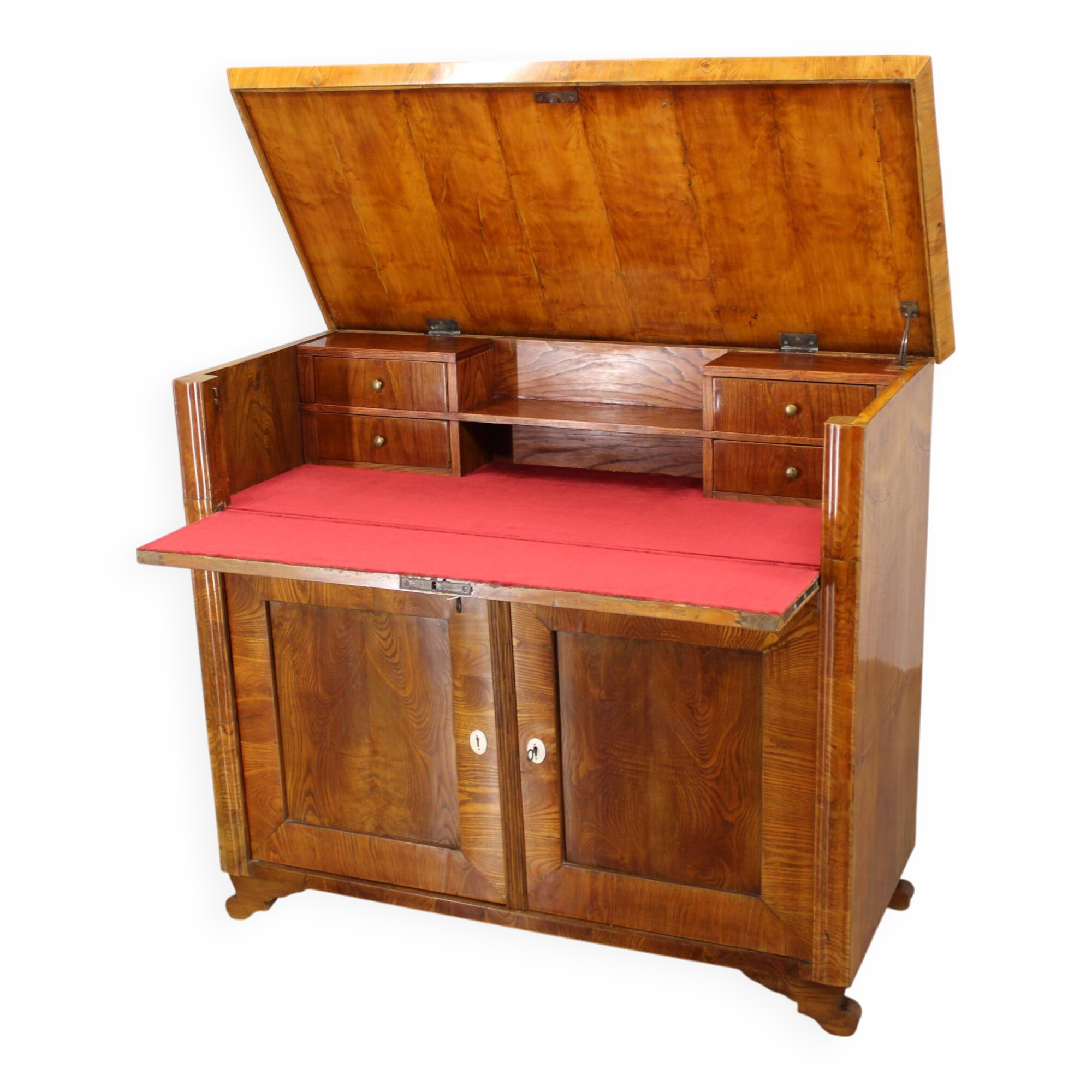 1930s Antique Cabinet with Writing Area in Walnut Finish ,Czechoslovakia