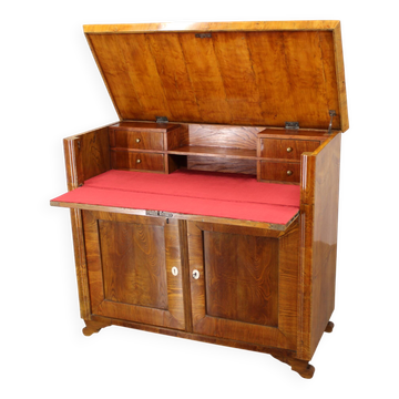 1930s Antique Cabinet with Writing Area in Walnut Finish ,Czechoslovakia