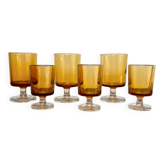 6 LUMINARC amber "rider" glasses