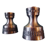 Pair of white pewter candlesticks decorated with bas-relief. "Perletin". Norway 1960