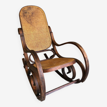 Rocking-chair vintage bois et cannage