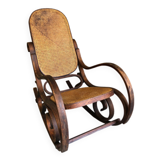 Rocking-chair vintage bois et cannage