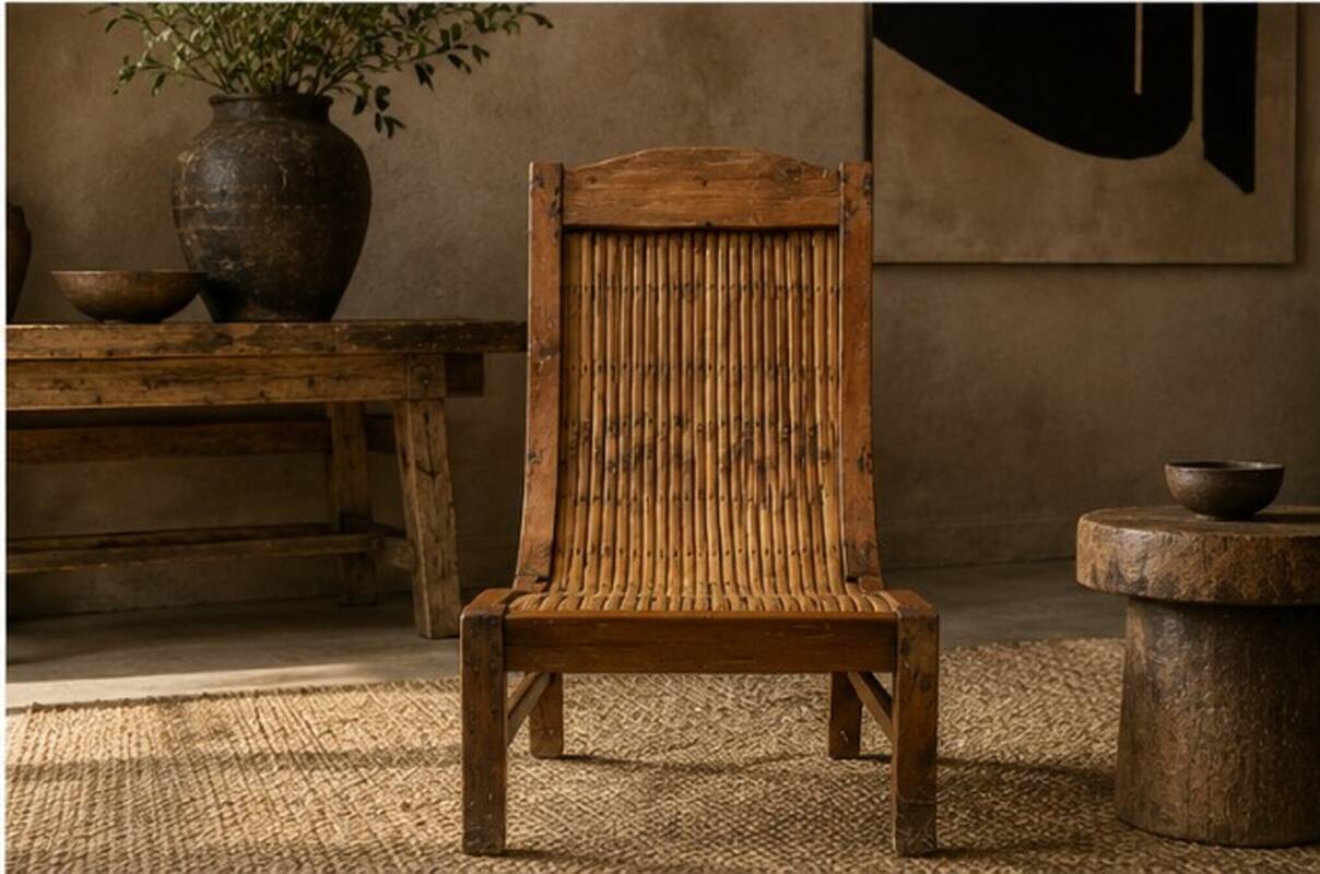 Sculptural Ethnic Lounge Chair in Exotic Wood and Bamboo, 1980s–1990s