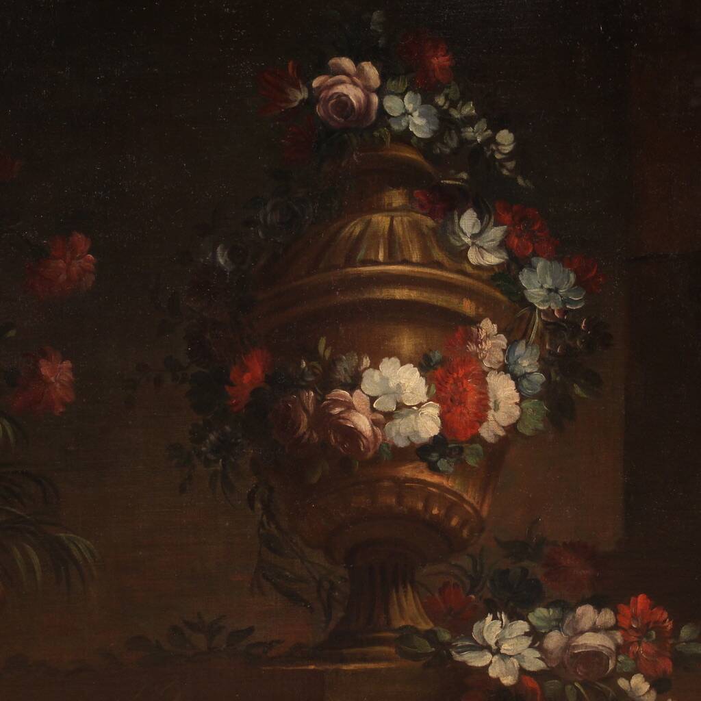 Peinture italienne antique nature morte aux fleurs du XVIIIe siècle