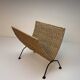 Porte-revues pliable vintage en corde tressée avec cadre en métal noir, 1960