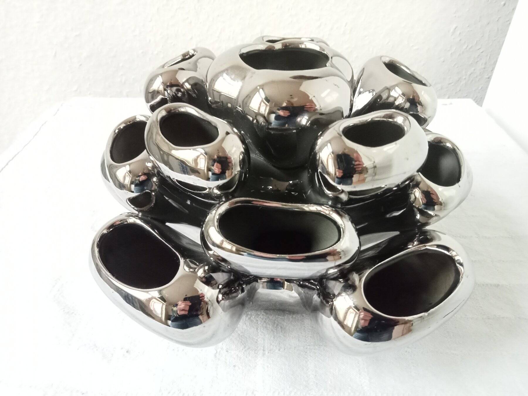 Vintage Vase • Alien • Chrome Ceramic • Post Space Age • 1980