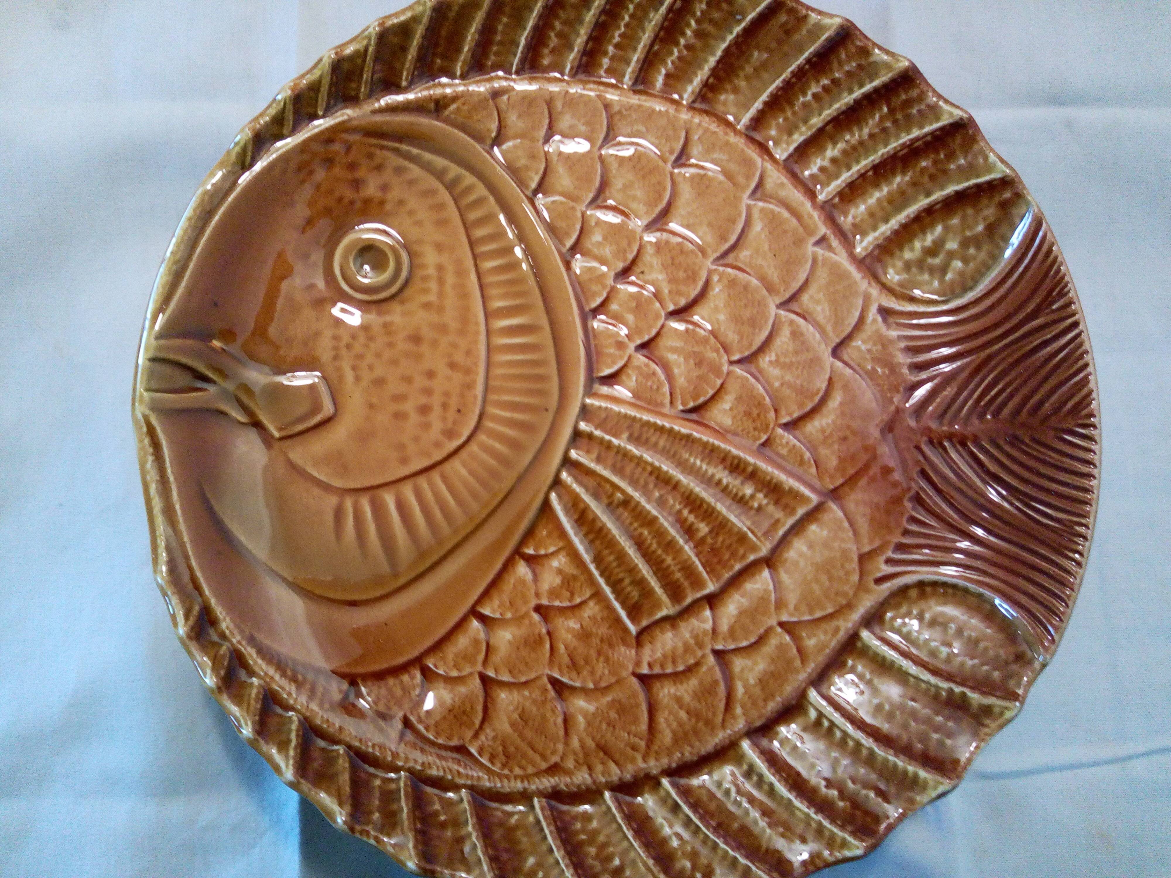 Lot de 5 assiettes de poisson Art Déco en faïence de Sarreguemines