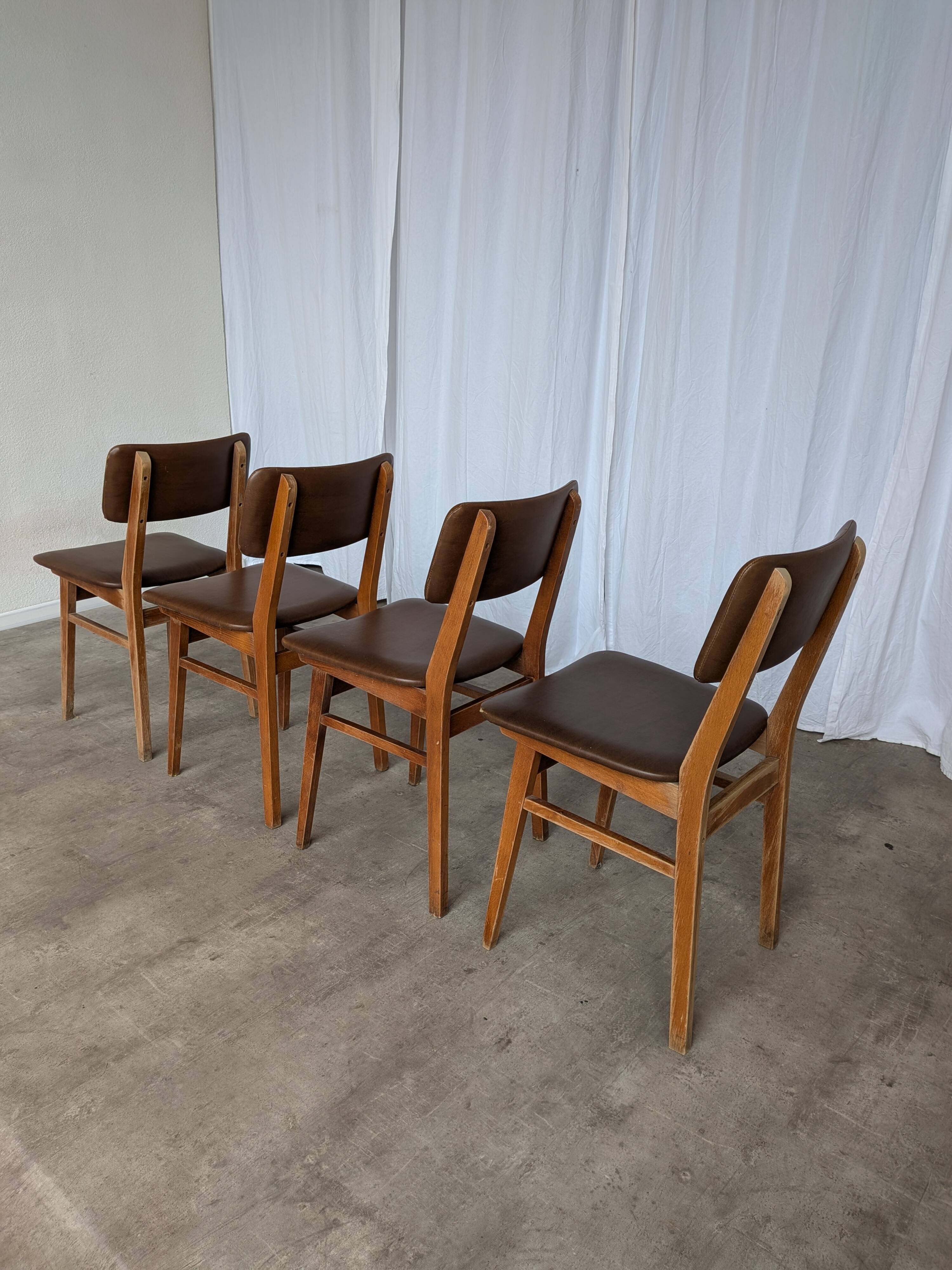 Vintage stol kamnik dining chairs (set of 4): mid-century leather seat