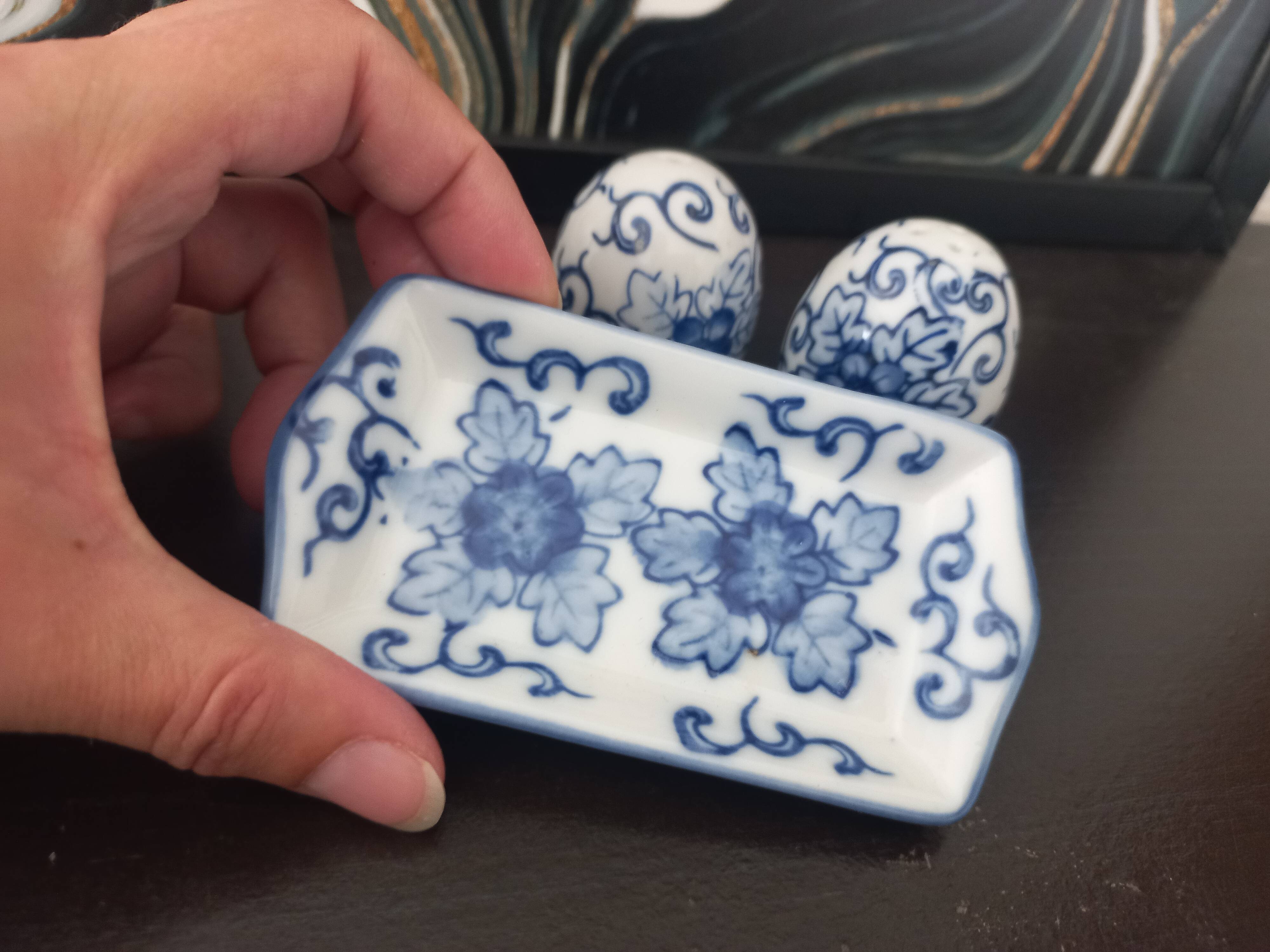 Vintage blue porcelain salt and pepper shakers