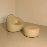 "Pumpkin" armchair set and its cream leather ottoman by Pierre Paulin