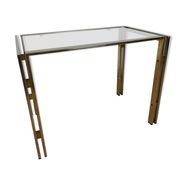 Table d'appoint, bout de canapé chrome et doré style Hollywood Regency 1970