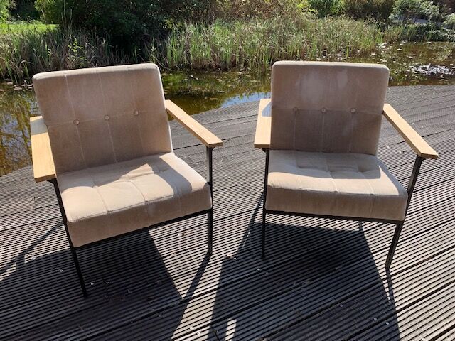 Pair of pomax metal/velvet armchairs
