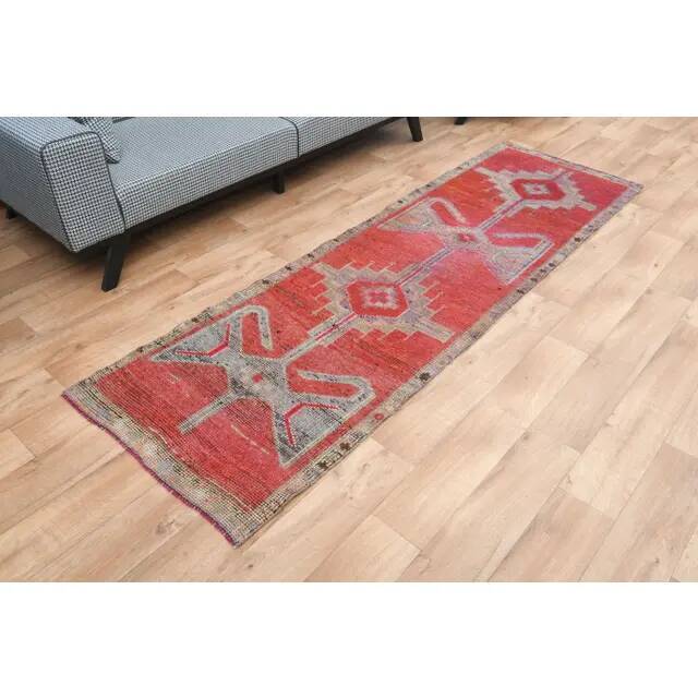 1970s Turkish Oushak Handmade Wool Cotton Red Runner Rug 83x272