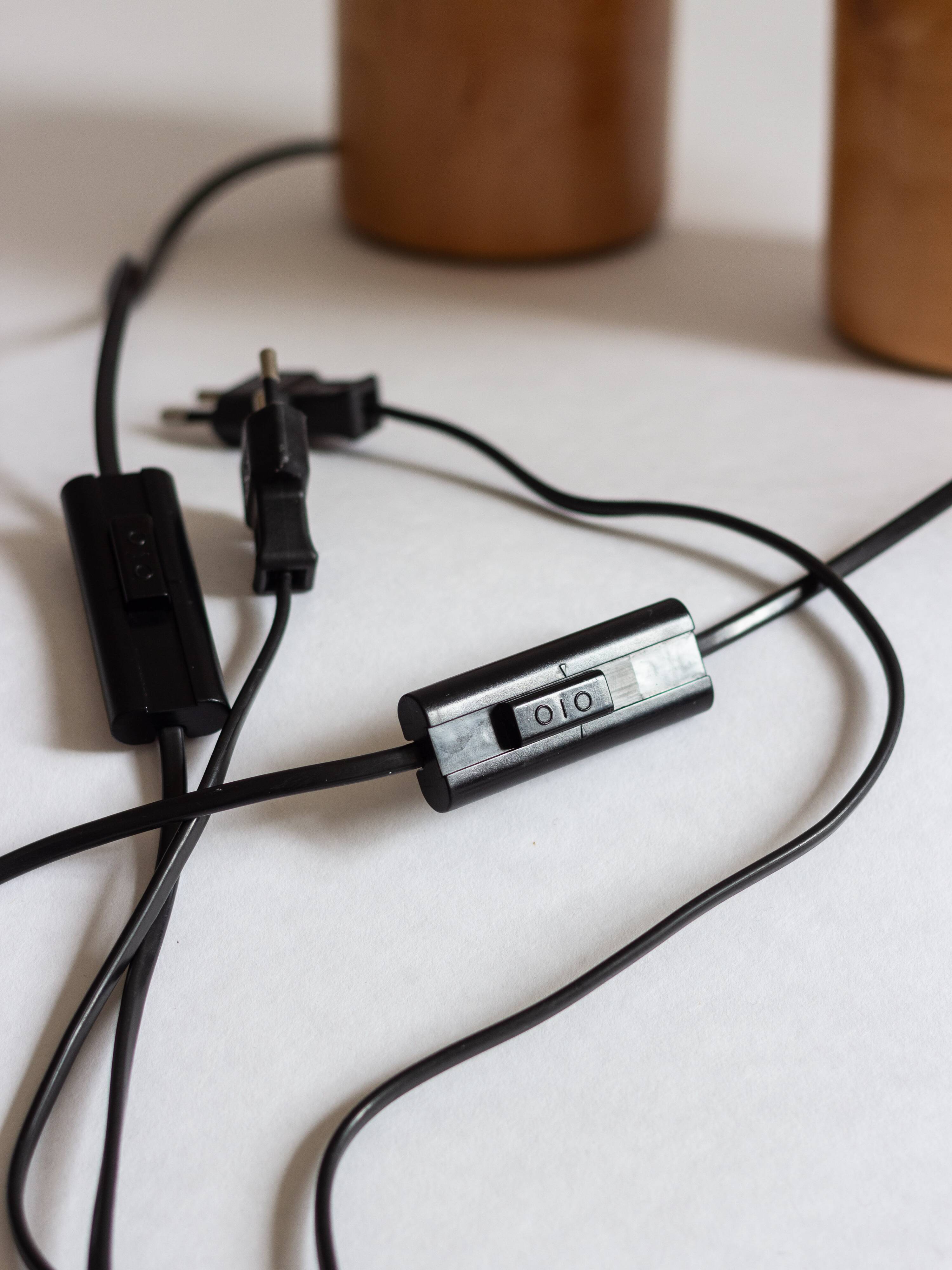 Pair of light wood table or bedside lamp bases, 1970s