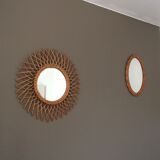 Sun mirror in braided rattan. 1960. 52cm.