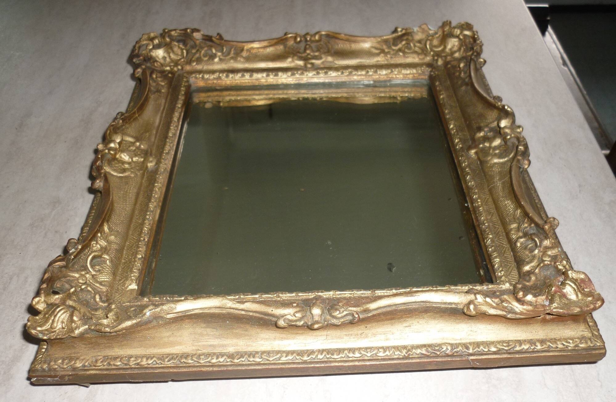 Wooden mirror and gilded stucco rocaille style 33x29