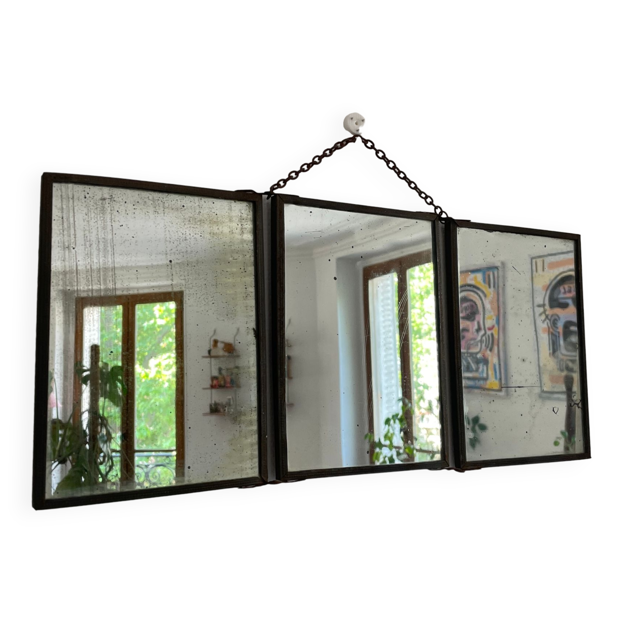 Vintage antique barber triptych mirror