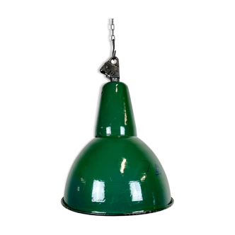 Lampe d’usine industrielle en émail vert avec dessus en fonte, années 1960