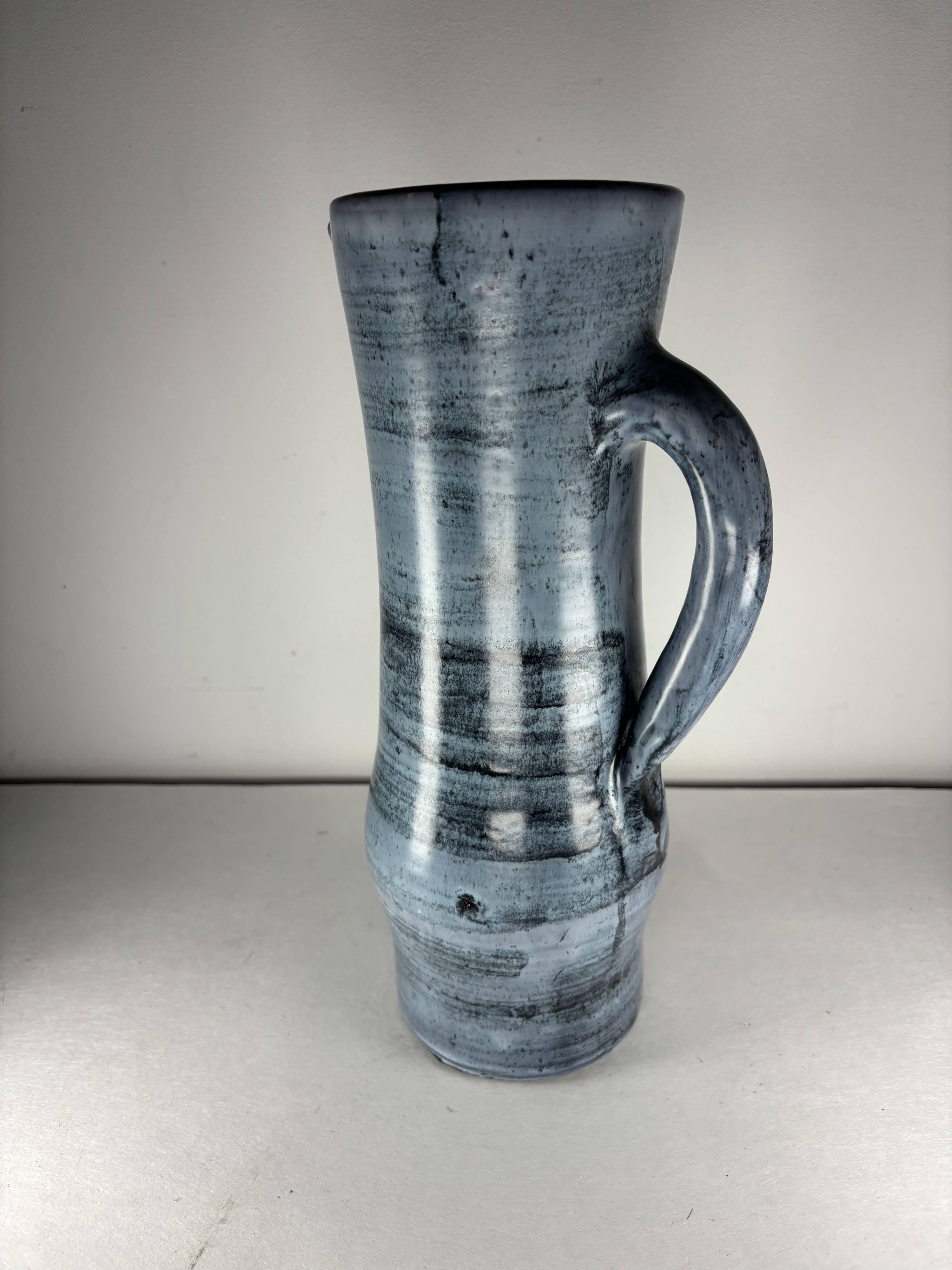 Blue ceramic pitcher Jacques Pouchain Dieulefit France 1960
