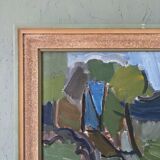 Mid-Century Modern Swedish Oil Painting "Green Park" Vintage Framed Landscape
