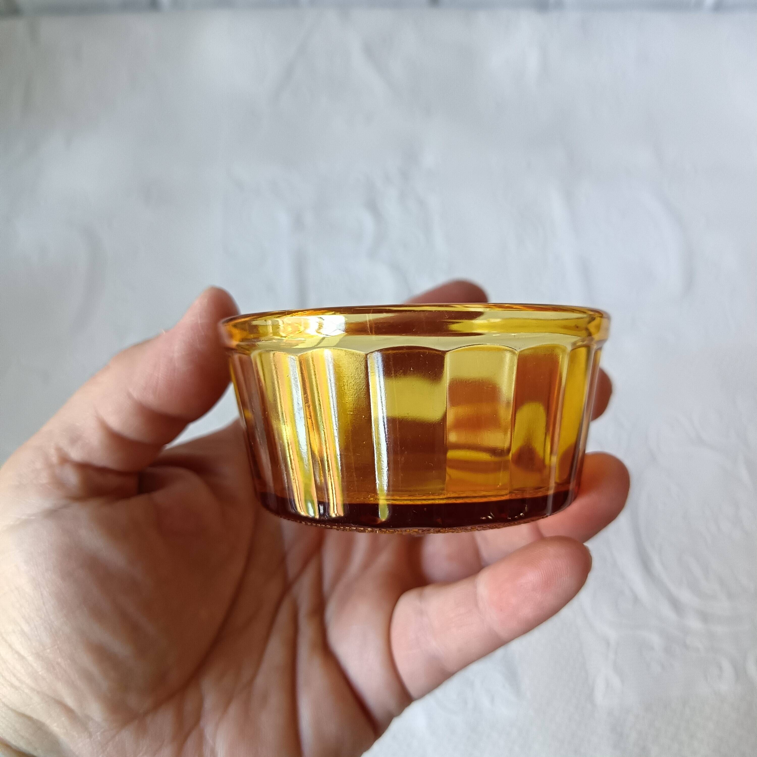 8 vintage amber glass ramekins from Vereco, France.