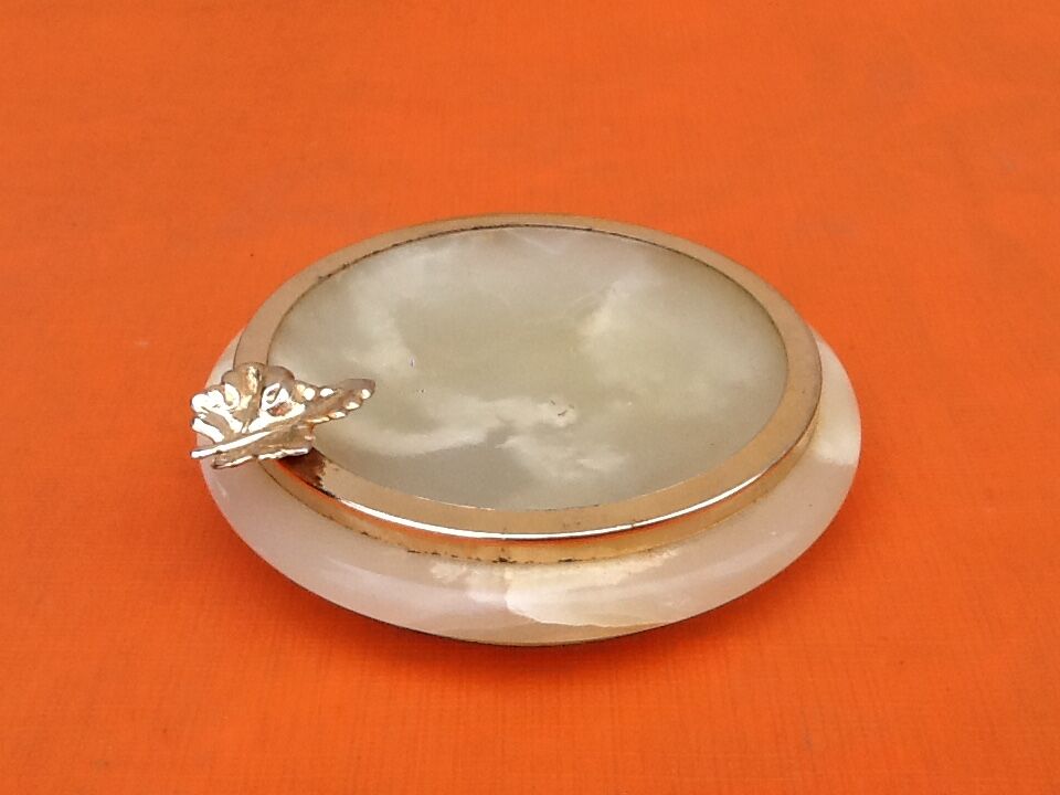 1970s onyx ashtray golden metal strapping