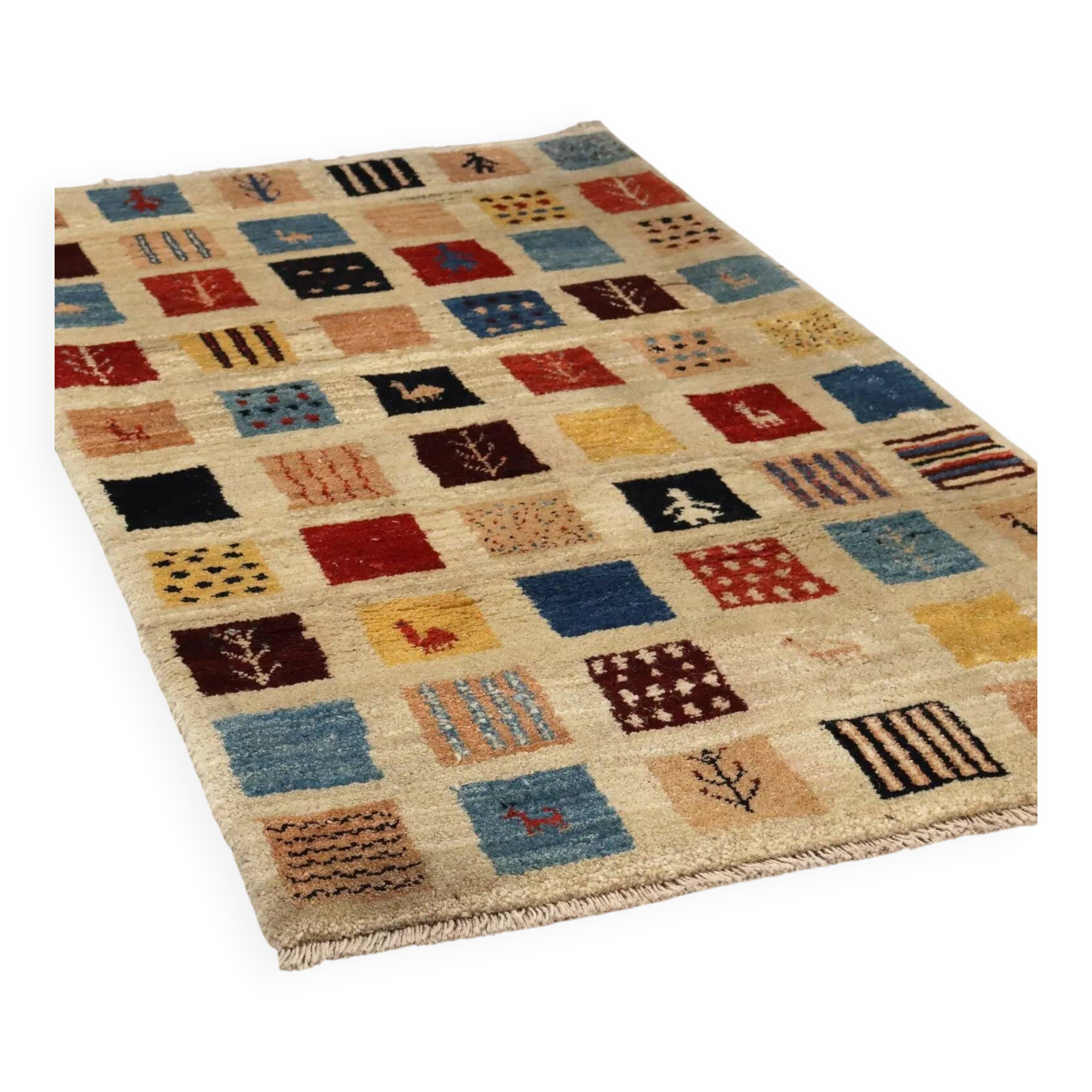 Ancient Asian wool rug, thick knotting, handmade 35 x 61 in.