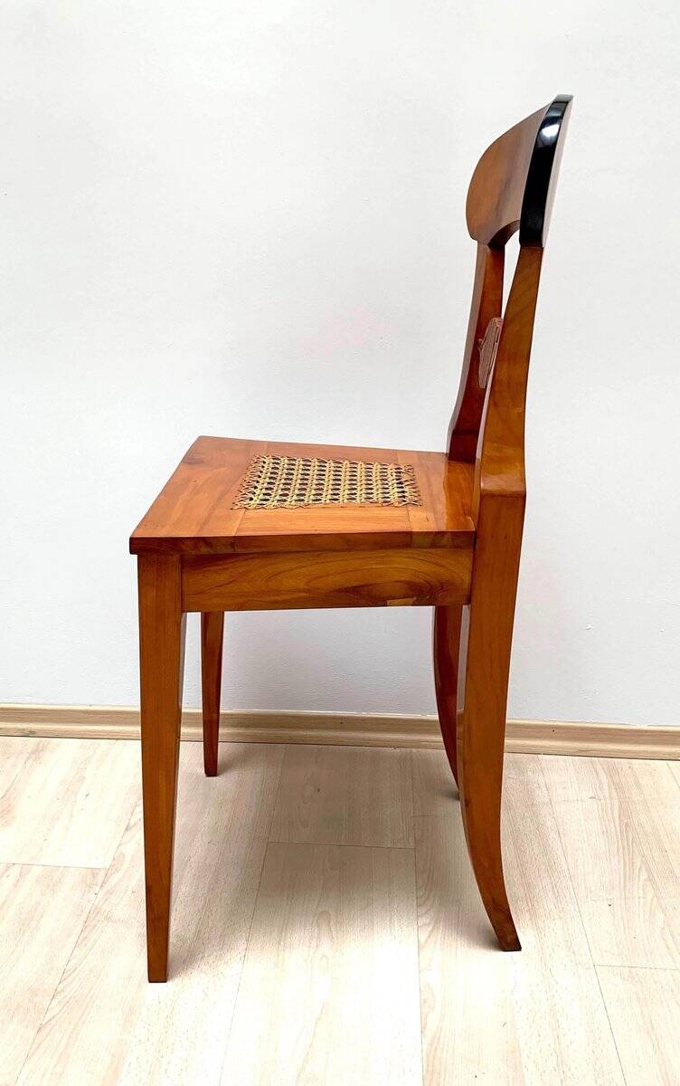 Biedermeier Board Chairs in Cherry Veneer and Mesh, Vienna, 1830s, Set of 6