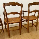 Set of 4 Louis XV style oak straw chairs/armchairs