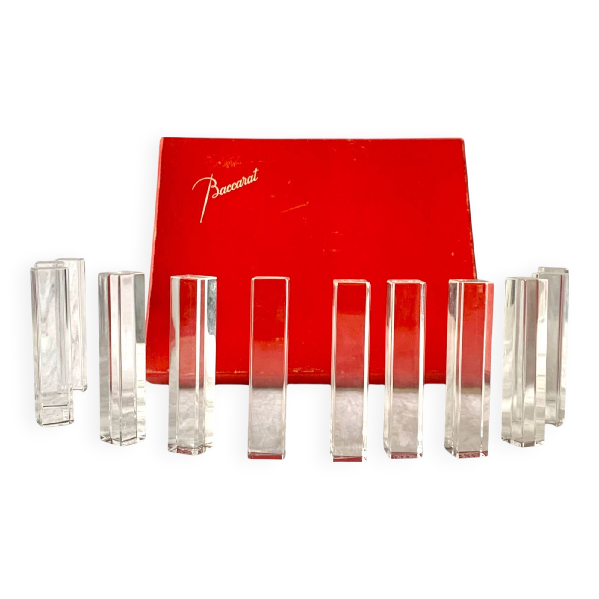 Set of 12 vintage Baccarat crystal knife rests with original box
