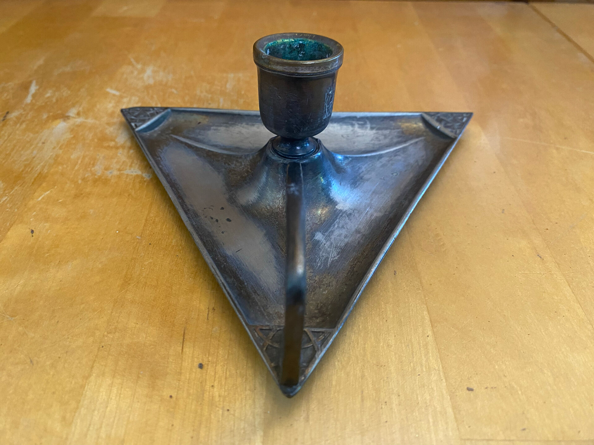 Handheld Candle Holder Art Nouveau Silver Metal Vintage Triangle