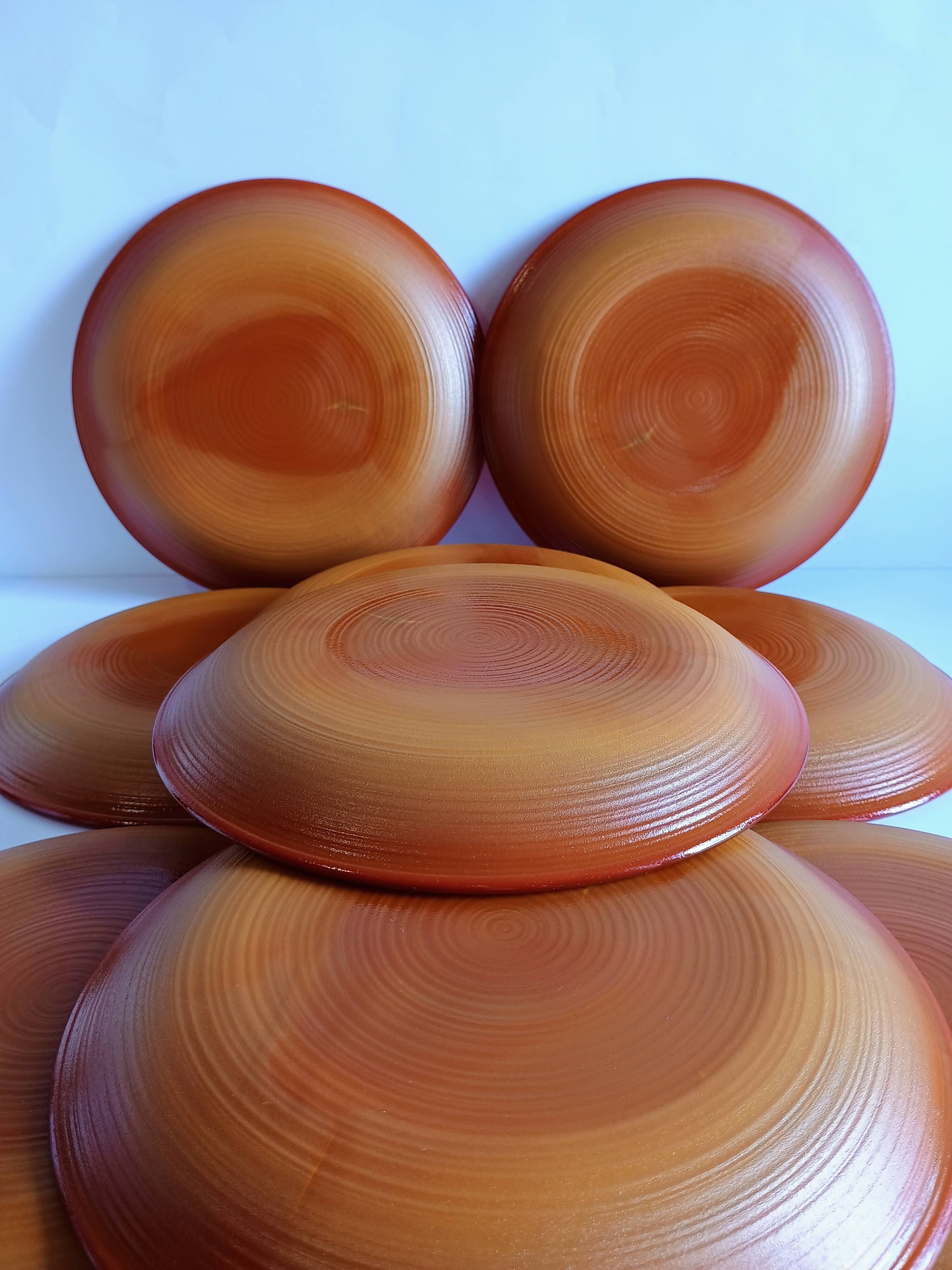 Set of 9 vintage opaline brown plates