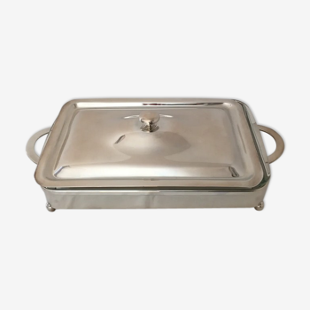 Three-piece silver metal serving dish