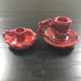 Pair of slip candlesticks