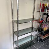 Display bookshelf modular wall shelf glass and chrome vintage 1970s